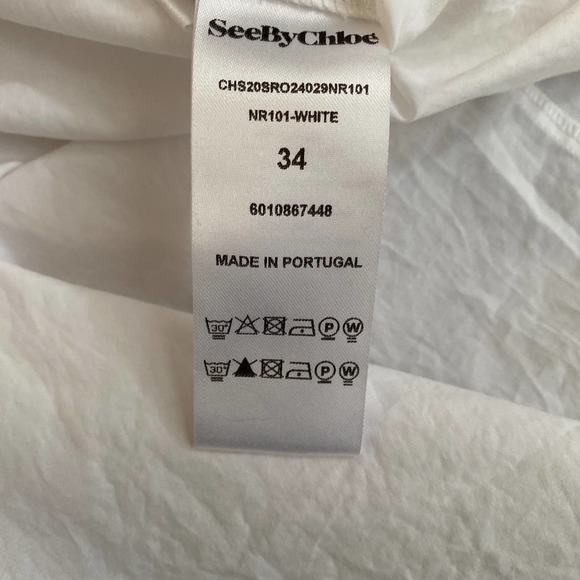 See by Chloe White Shirt Dress with Ruffled Sleeves - Size 34 - Picture 5 of 7